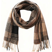 British-style Mens And Womens Couple Tassel Scarf With Large Plaid Pattern