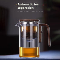 One Click Magnetic Teapot Separation Filtration Glass Tea Pot Wood Handle Tea Water Separation Inner Container Teapot | Everyday Home Deal
