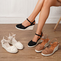 Summer Vacation Mules With Round Toes And Hollowed-out Straw Soles