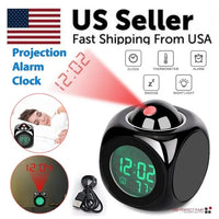LED Projection Alarm Clock Digital LCD Display Voice Talking Weather Snooze USB