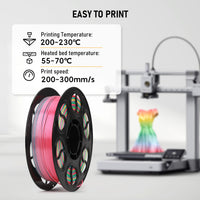 Silk PLA Filament 1.75mm Rainbow Color, 1kg Spool 3D Printer Filament, Shiny Glossy Finish, Multicolor Gradient PLA, Low Shrinkage, Tangle-Free, Compatible With Most FDM Printers