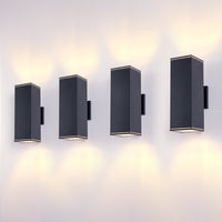 12in Outdoor Wall Lights 4 Packs,Modern Square Outdoor Porch Light,Square Cylinder Up Down Lights Aluminum Waterproof Wall Lighting Exterior Light For Porch Patio Garage No Bulb