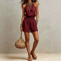 European And American-style Sleeveless Womens Minimalist Linen-blend Jumpsuit