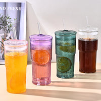 20 Oz Purple Glass Straw Cups 2-Pack with Lids – Borosilicate Heat-Resistant Drinking Cups for Juice, Milk & Cold Drinks | Everyday Home Deal