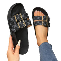Womens Retro Plus-Size Platform Sandals With Double Buckles