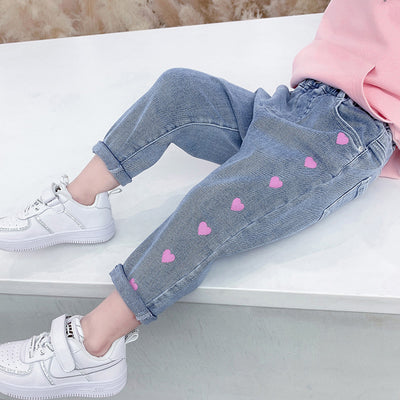 Girls' Casual Thin "Love" Stretch Denim Jeans — Premium Apparel Deal | Everyday Home Deal