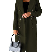 Double Breasted Lapel Coat Winter Fashion Solid Slim Long Jacket Long Sleeve Tops Womens Clothing
