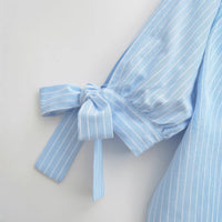 European And American-style Short Striped Blouse With A Bow Detail