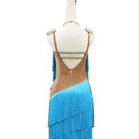 High-End Fringed Dress For Professional Latin Dance Competitions In Blue