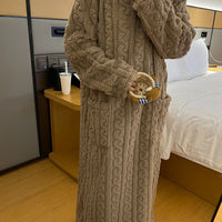 Winter Coral Fleece Sleepwear Women's Nightgown Long Night Dress Pajamas With Pockets Thickened Jacquard Dress Warm Home Clothes