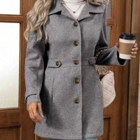 Women's Solid Color Wool Blend Coat, Fashion Lapel Button Up Casual Elegant Overcoat For Autumn