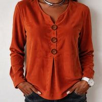 V-neck Buttoned Fashion Casual Long-sleeve Top