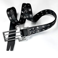 Distressed Cross-pattern Full-grain Leather Double-layer Belt