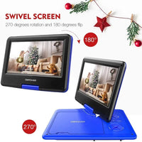 DBPOWER 11.5" Portable DVD Player, 5-Hour Built-in Rechargeable Battery, With 9" Swivel Screen, Support CD/DVD/SD Card/USB, With Remote Control, 1.8M Car Charger And Power Adaptor (Blue)