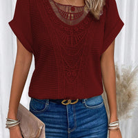 Summer Hollow Out Short-sleeved T-shirt Fashion Ethnic Style Tops Women's Clothing