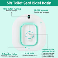 1Pc Foldable Postpartum Care Basin Sitz Toilet Seat Bidet Basin Battery Powered Toilet Bidet For Pregnant Postpartum Hemorrhoid Elderly Care 1400ML 47Oz
