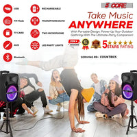 5 Core Party Speaker Bluetooth 250W Big Monster Powered Rechargeable Outdoor PA DJ System W Disco Lights 2 Wireless Karaoke Mics Portable Rolling Speakers W Handle Black - ACTIVE HOME 8 2-MIC