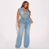 Straight-leg Washed Street-style Womens Jeans