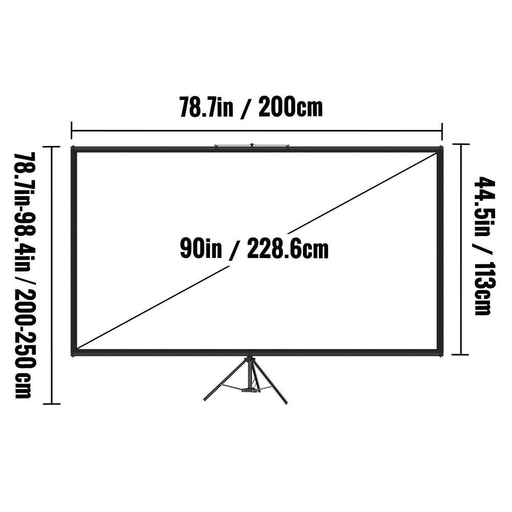 Tripod Projector Screen With Stand 90 Inch 16:9 4K HD Projection Screen Stand Wrinkle-Free Height Adjustable Portable Screen For Projector Indoor & Outdoor For Movie, Home Cinema, Gaming, Office