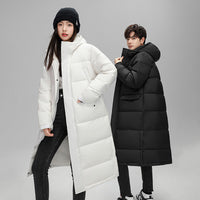Mens Long Winter White Duck Down Hooded Coat That Goes Below The Knee
