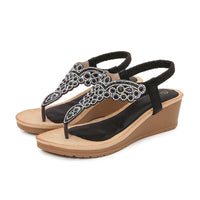 Womens Bohemian-Style Flip-Flops With Beaded And Rhinestone Buckles Elastic Back Strap