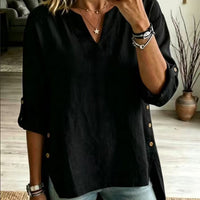 Loose Casual V-neck Three-quarter-sleeve T-shirt For Women