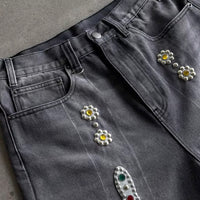 New Leather Patchwork Studded Rhinestone Shorts