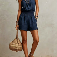 European And American-style Sleeveless Womens Minimalist Linen-blend Jumpsuit