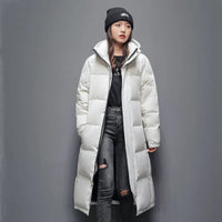 Mens Long Winter White Duck Down Hooded Coat That Goes Below The Knee