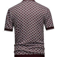 Men's Short Sleeve Knit Polo Shirt (Burgundy Diamond Geometric Jacquard) - Premium Apparel Deal | Everyday Home Deal