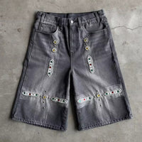 New Leather Patchwork Studded Rhinestone Shorts