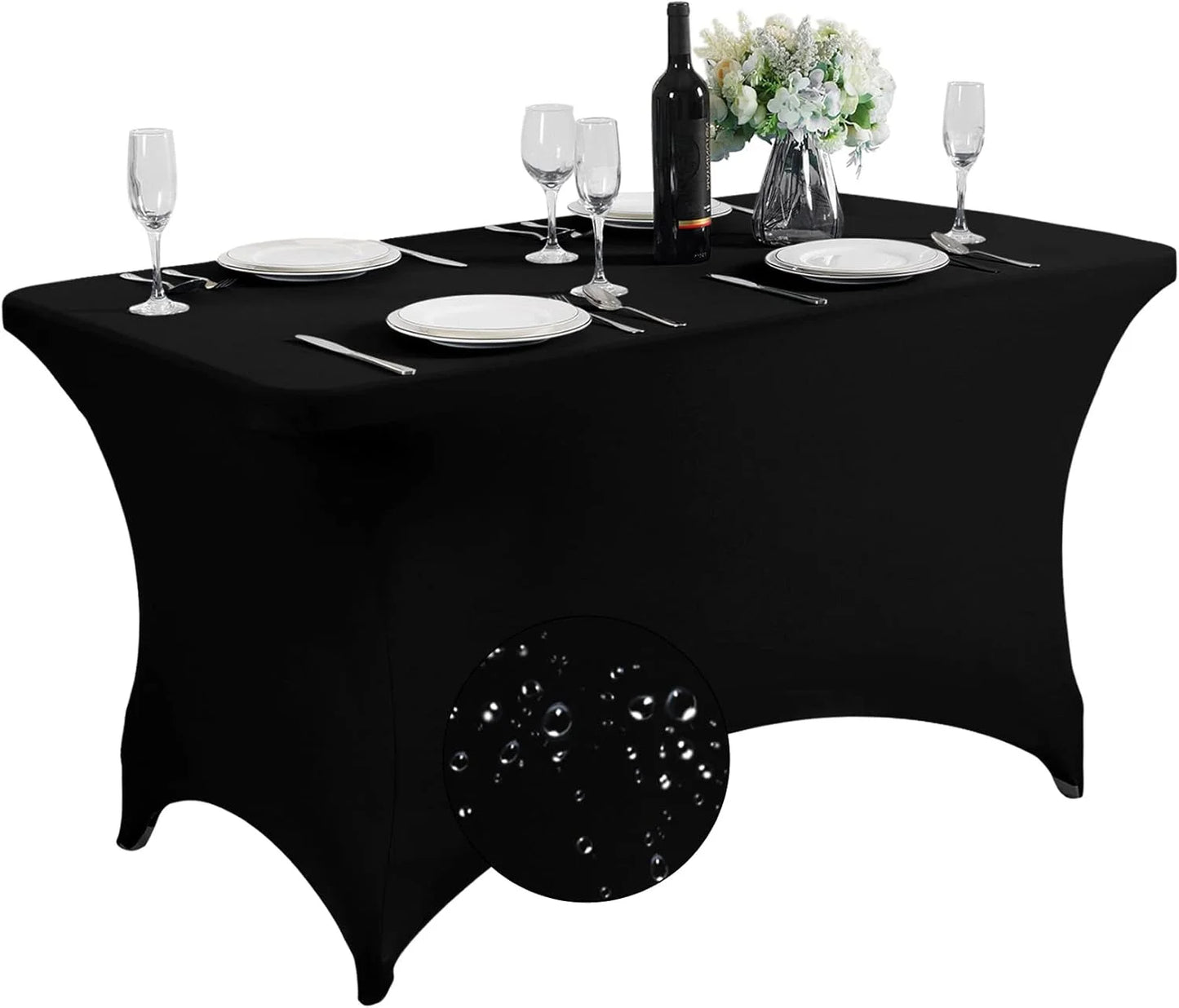 Tablecloth 1 Pack [4FT, Black] Tight, Fitted, Washable and Wrinkle Resistant Stretch Rectangular Patio Table Cover for Event, Wedding, Banquet & Parties [48Lx25.59Wx29.5H Inch]