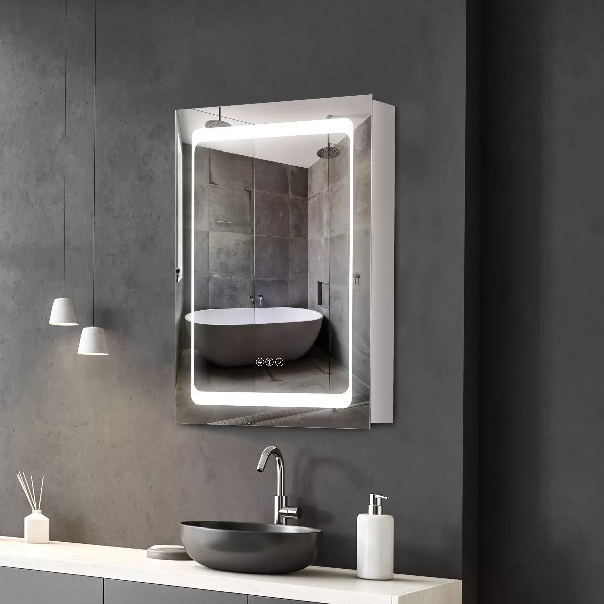 Kleankin LED Lighted Medicine Cabinet with Mirror, Wall-Mounted Plug-In room Organizer with 3 Storage Shelves