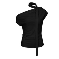 Fashionable Off-shoulder Pleated Halterneck T-shirt