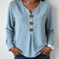V-neck Buttoned Fashion Casual Long-sleeve Top