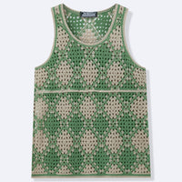 Contrast-color Diamond-pattern Hollow-out Knit Vest