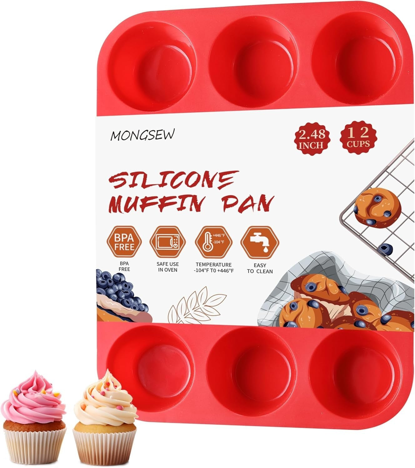 Silicone Muffin Pan, 12 Cups Non Stick Cupcake Pan, Great for Making Muffin C...