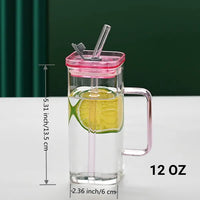 Transparent Borosilicate Glass Cup with Straw & Lid | Square Cup | Everyday Home Deal