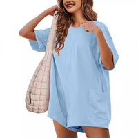 Relaxed-fit Casual Short-sleeve V-neck Backless Jumpsuit With Shorts