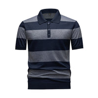Men's Navy & Grey Horizontal Striped Knit Polo Shirt - Premium Apparel Deal | Everyday Home Deal