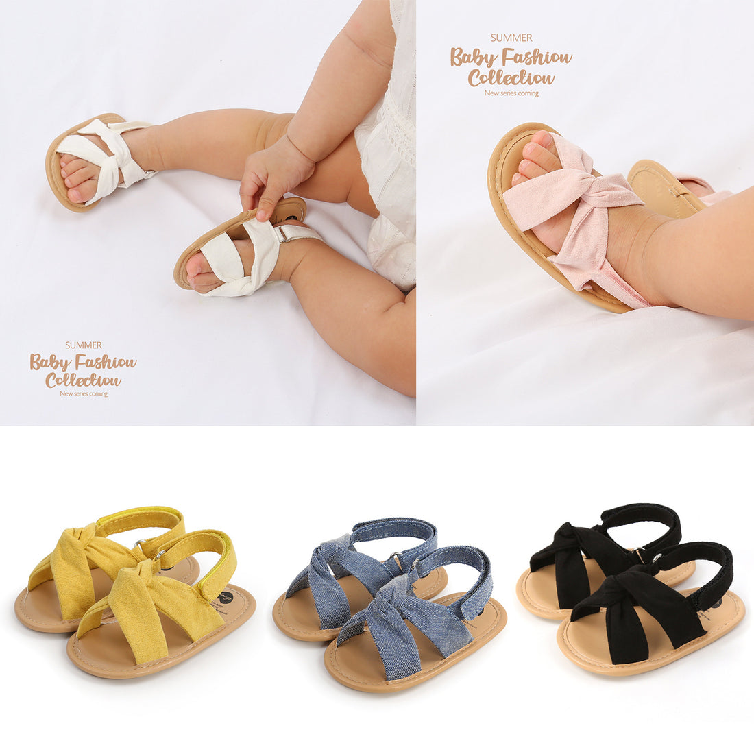 Baby Girls' Summer Cotton Cross Strappy Squeaky Sandals (with Matching Hairbands) — Premium Footwear Deal | Everyday Home Deal