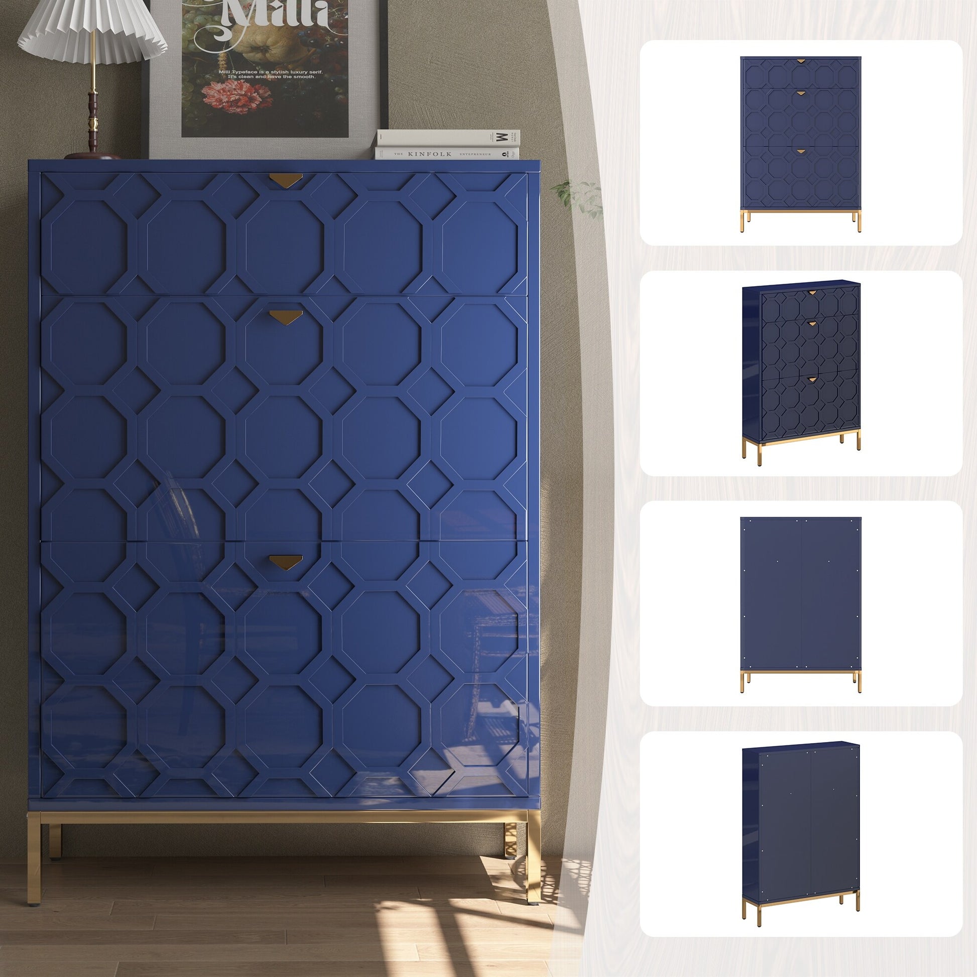Shoe Organizer 24 Pairs Wood Shoe Storage Cabinet with Drawers