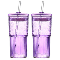 20 Oz Purple Glass Straw Cups 2-Pack with Lids – Borosilicate Heat-Resistant Drinking Cups for Juice, Milk & Cold Drinks | Everyday Home Deal
