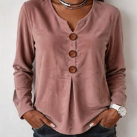 V-neck Buttoned Fashion Casual Long-sleeve Top