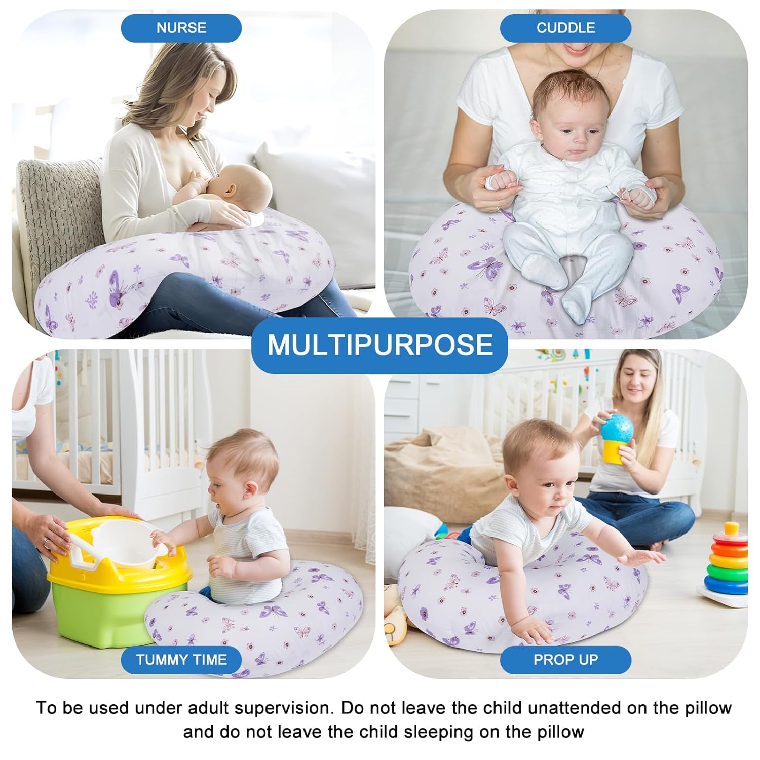Nursing Pillow for Breastfeeding, Breathable Breast Feeding Pillow and Positioner with Removable Cover for More Support, Tummy Time and Bottle Feeding Support Pillow, Butterfly Dreams