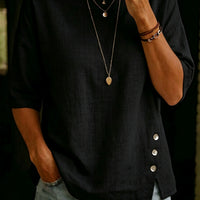 Asymmetrical Button Design Round Neck Loose-fitting Casual Top