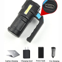 LED Flashlight USB Rechargeable Torch COB Spotlight Camping Light High Lumens Emergency Lamp 4 Modes Waterproof Work Light