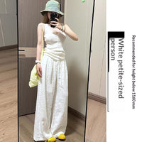 White Cotton-linen Wide-leg Viscose Floor-length Pants