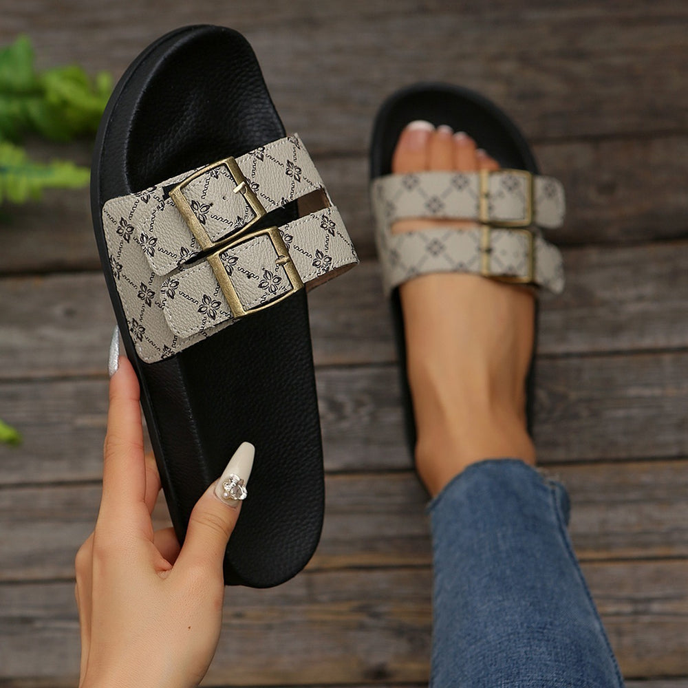 Womens Retro Plus-Size Platform Sandals With Double Buckles