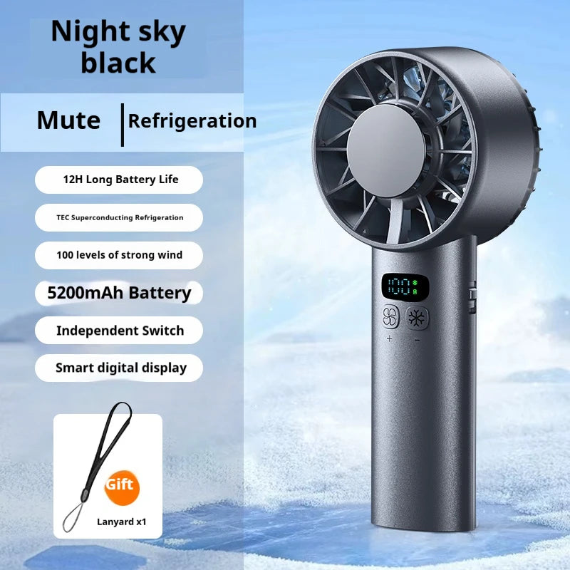 Ice Compress High-Speed Cooling Fan Handheld Fans USB Rechargeable Portable LED Digital Display Travel Camping Outdoor